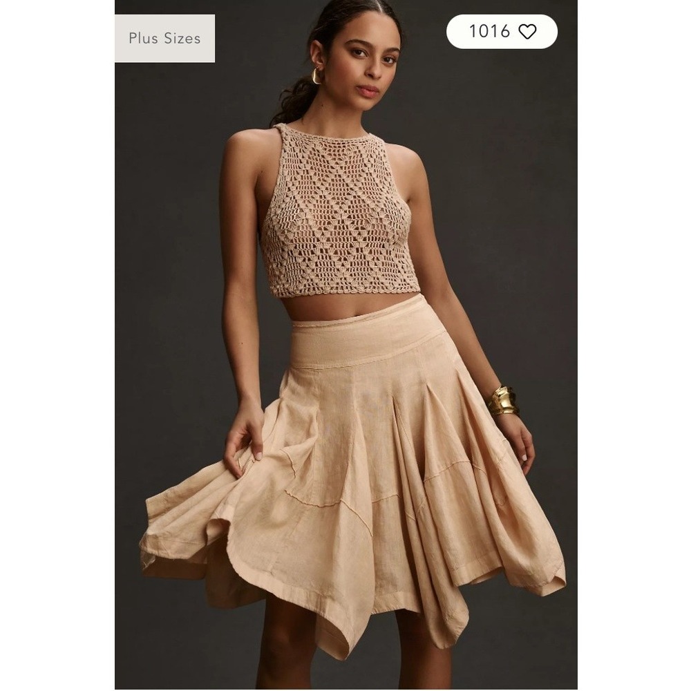 Anthropologie Skirt Womens 1X Plus Yellow Linen‎ Lined Handkerchief Hem Boho NWT